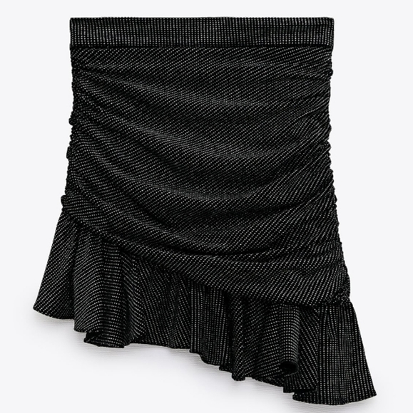 NWT ZARA | High-Waisted Sparkly Ruched Mini Skirt - Picture 5 of 8